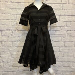 Belle Badgley Mischka 2 Dress Black Striped Short Sleeve Party Fit & Flare